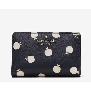 New Kate Spade Staci Orchard Toss Print Medium Compact Wallet Blazer Blue